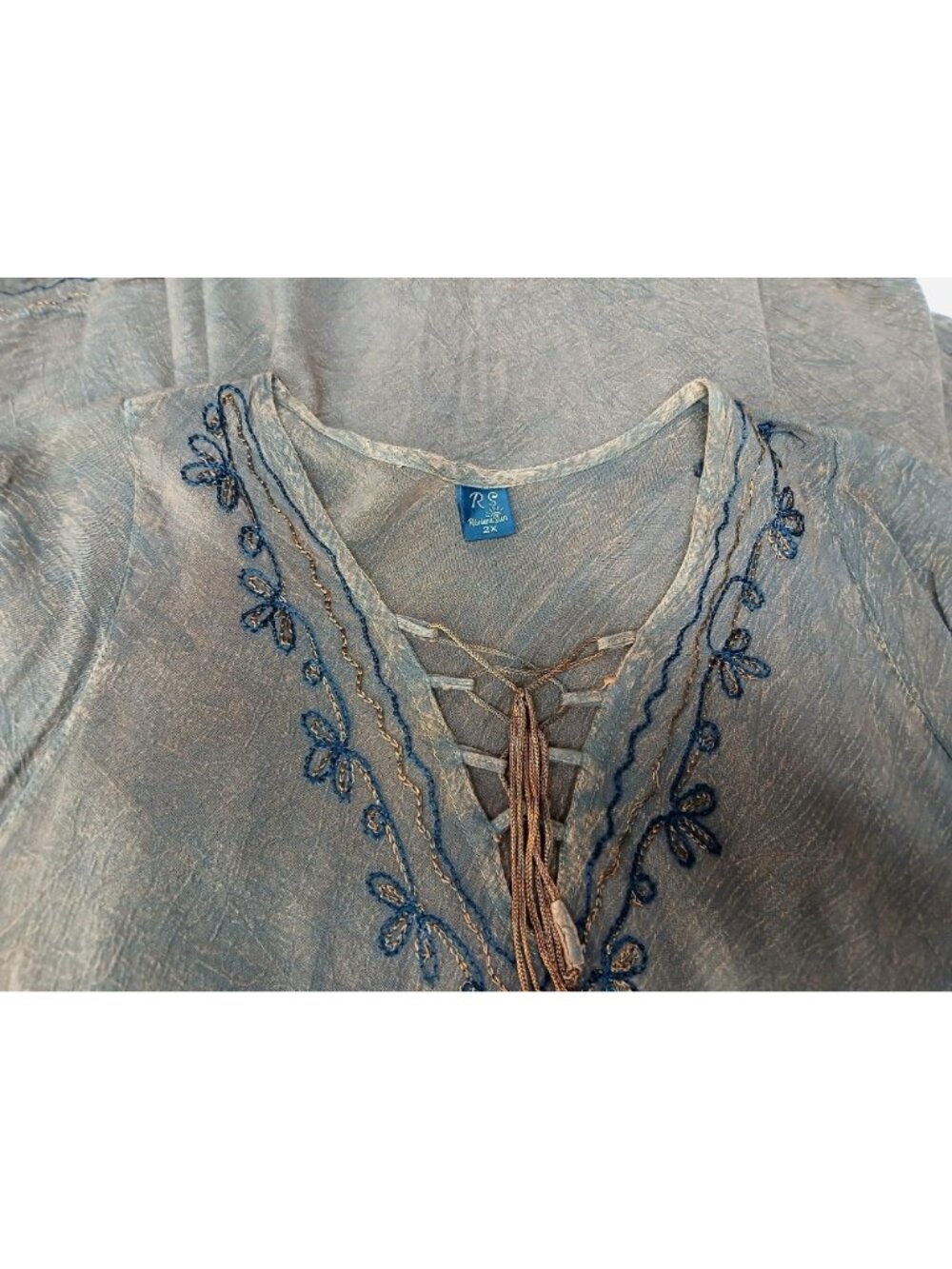 Riviera Sun Womens Plus Size Brown Embroidered Tunic Dress Size 2X Lace Up Boho - Picture 10 of 11